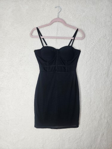 PALM ANGELS Haute Monde Vestito Donna Medio Nero Nylon B Cinturino Manica Imbottito Reggiseno Bodycon