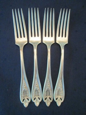 КОМПЛЕКТ ИЗ 4 ОБЕДЕННЫХ ВИЛОК! Винтажный ROGERS INT'L посеребренный: старая колония узор прекрасный - Изображение 1 из 4