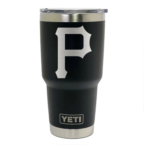 PITTSBURGH PIRATES YETI Laser Engraved 20 or 30 oz. Black Tumbler Cover