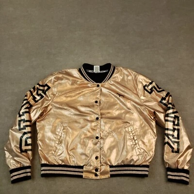 Pink Jacket Womens Medium Pink Metallic Snap Front Bomber Snap Up Lightweight - Image 1 of 4