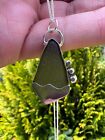Sea Glass Necklace Silver And Welsh Olive Sea Glass Handmade Rocking Wave