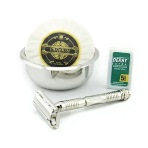 Rasoio di sicurezza doppio bordo con sapone da barba e ciotola - Set da barba da uomo - miglior regalo - Foto 1 di 2