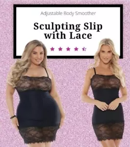 Pure Romance Black Sculpting Slip With Lace 2x/3x Body Smoother New Sealed Bag - Picture 1 of 6