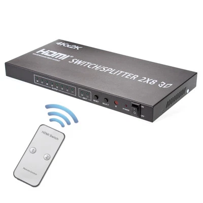 Full HD HDMI 4K 3D True Matrix Switch Splitter Box 2 In 8 Out Display IR Remote - Image 1 of 4