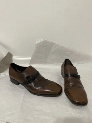 Prada Brown Dress Shoe Leather Black Bruciato 38 8 See Measurements Square Toe - Image 1 of 4
