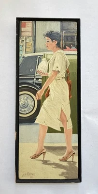 Pintura firmada vintage años 80 glamour moda retrato retro mujer arte para caminar Foto 1 de 4