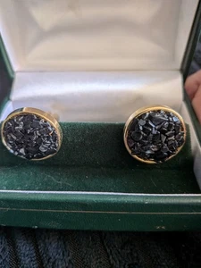 Handcrafted Black Chalcedony Cufflinks Colin Hornsey Craft Gemstones Gold-Tone - Picture 1 of 5