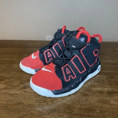 Nike Air More Uptempo TD 9C Negro Punta Roja Zapatos para niños pequeños FB1342-001 Foto 1 de 4