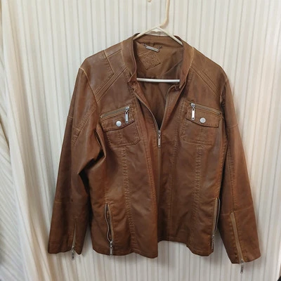 Jou Jou Women's Brown Faux Leather Jacket - 2XL- Brown. - Image 1 of 4