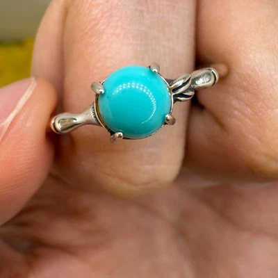 925 Sterling Silver Ring 6mm Natural Turquoise Gemstone Bamboo Anniversary Gift - Image 1 of 4
