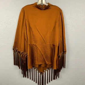 Andrew GN Bluse orange braun Cape Effekt Tasseled gehämmert Satin Größe M - Bild 1 von 9