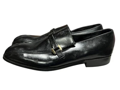 Nos Vtg 70s Sz 9.5 Mens Black Dress Shoes Sandy McGee Gold Hardware Slip On - Image 1 of 4