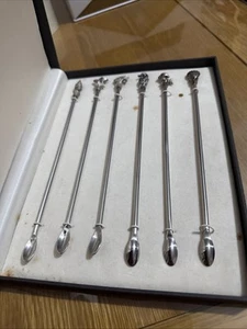 Vintage 6 Boxed Set Sealife Iced Tea /Cocktail Stirring Spoons Straws 8” - Picture 1 of 8