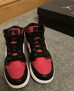 Nike Air Jordan 1 Mid Gym White Black Red w/Red Toe UK 3 - Picture 1 of 6