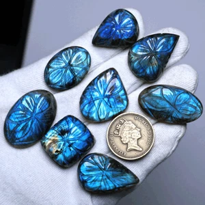 Lote 8 piezas piedras preciosas cabujón talladas a mano de labradorita natural de alta calidad 21 mm-31 mm - Imagen 1 de 11