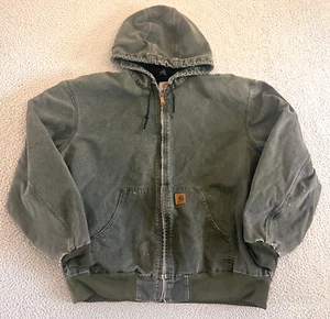 Vintage Carhartt Hooded Jacket XL J25 MOS Duck Canvas Moss Green Workwear Lined - Bild 1 von 24