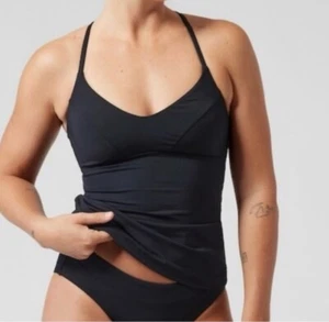Athleta Triangel schnelltrocknend UPF abnehmbare Pads Träger schwarz Neu mit Etikett Tankini Medium - Bild 1 von 6
