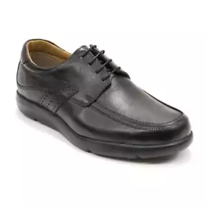 Men's Casual Black Leather Shoes Retto Randy Black Memory Foam Anatomic Shoes - Picture 1 of 8