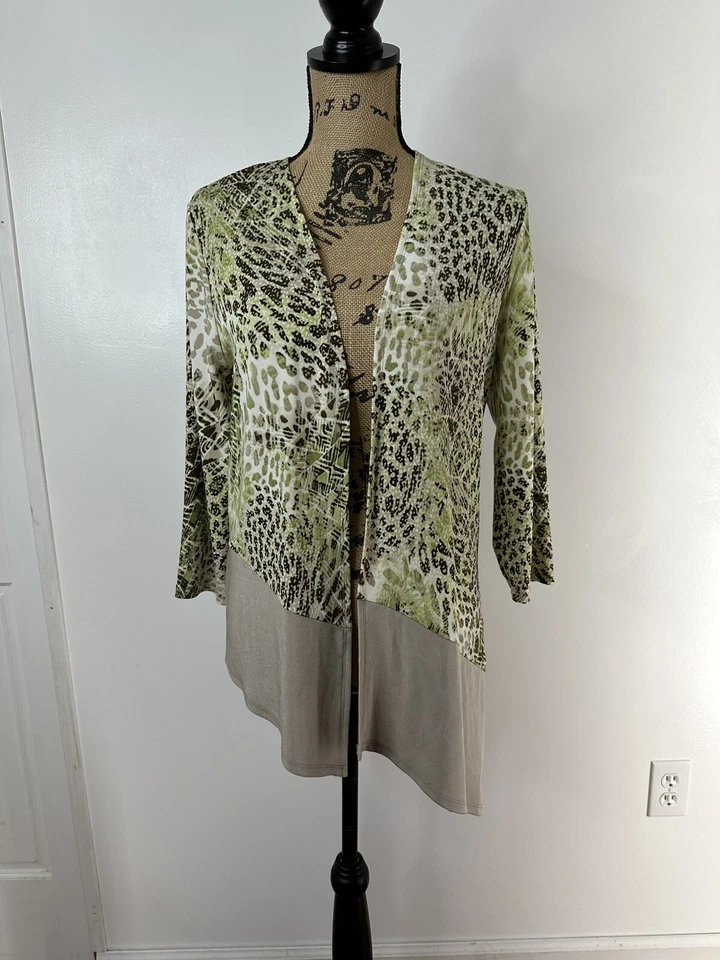 Chico's Travelers Multicolor 3/4 Sleeve Open Front Cardigan Size 2 (12-14)