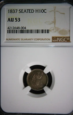 1837 Seated Liberty Half Dime - NGC AU53 - No Stars - Nice Coin!! - Image 1 of 4