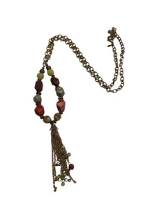 Chicos Necklace Goldtone Multicolor Beaded Tassel Womens Boho Jewelry - Picture 1 of 9
