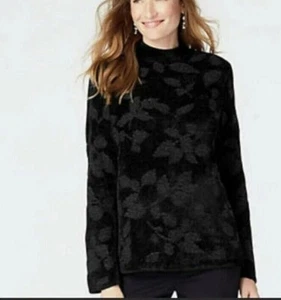 J. Jill Silk Wool Sweater Womens M Black Bloomcore Casual Textured Dark Feminine - Picture 1 of 18