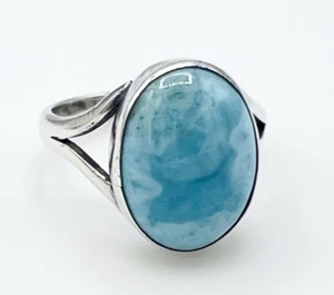 Vintage 925 Sterling Silver Split Shank Oval Larimar Ring Size 7.5 - Bild 1 von 11