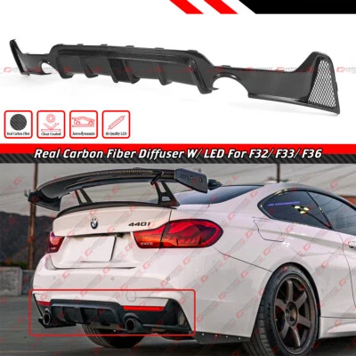 For 2014-2019 BMW F32 F36 Carbon M Sport Rear Bumper Diffuser W/ LED Brake Light - Image 1 of 4