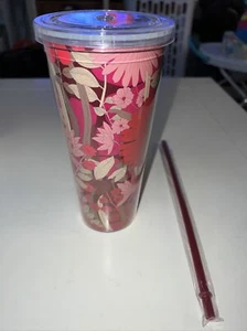 Vera Bradley Red Floral Travel Tumbler Cup w/ Lid & Straw - Picture 1 of 5