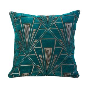 Art Deco Cushion. Luxury Velvet Chenille. Silver and Teal Blue Geometric Design. - Picture 1 of 1