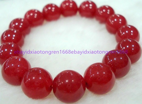 VALENTINO Bracciale Charming 10mm Giada Rossa Naturale Perline Tonde AAA 7 5"