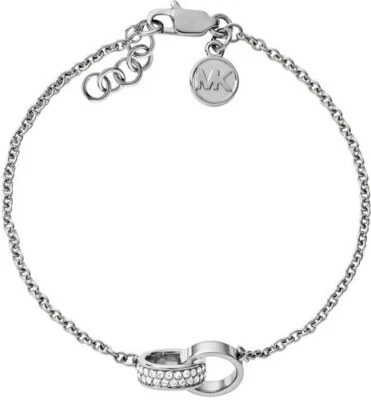 NEW MICHAEL KORS SILVER CHAIN LINK+INTER LOCKING CRYSTAL RINGS BRACELET MKJ3472 - Image 1 of 3