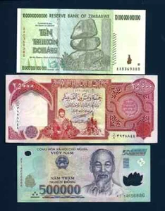 10 Trillion Zimbabwe Dollars, 500, 000 Vietnam Dong & 25, 000 Iraq Iraqi Dinar - Picture 1 of 6
