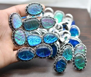 Gleiche Design Ringe Menge, Blau Triole Opal Edelstein Mix Menge Versilbert - Bild 1 von 4