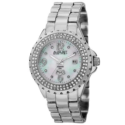 Women's August Steiner AS8156SS White MOP Day/Date Diamond Dial Silver-tone Wat - Image 1 of 4