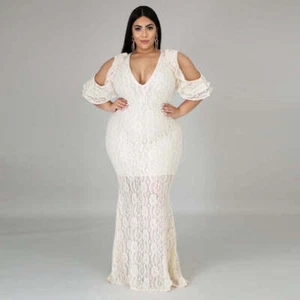 Elegant Plus Size Sexy Lace Ruffle Dress - Picture 1 of 10