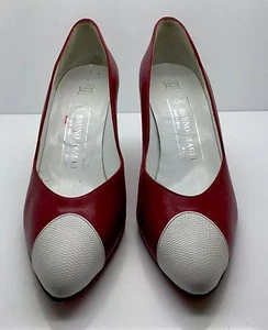 BRUNO MAGLI Red Leather White Patent Cap Toe Classic Spectator Pumps 6.5 Italy - Picture 1 of 12