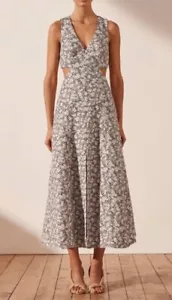Shona Joy Size AU12 US8 Heather Linen Panelled Flare Midi Dress NWT Ditsy Floral - Picture 1 of 18