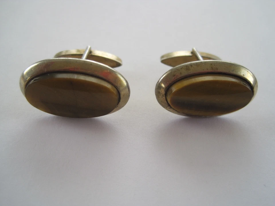 Gemelos Swank ágata tono dorado ovalados vintage Foto 1 de 4