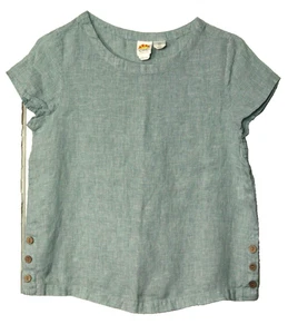 C & C CALIFORNIA 100% LINEN TUNIC BLOUSE ladies size S light green short sleeve - Picture 1 of 6