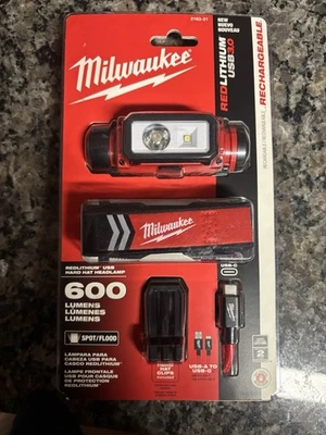 Milwaukee 2163-21 красный литий USB 3.0 каска 600 люмен фары - открытая коробка! - Изображение 1 из 3