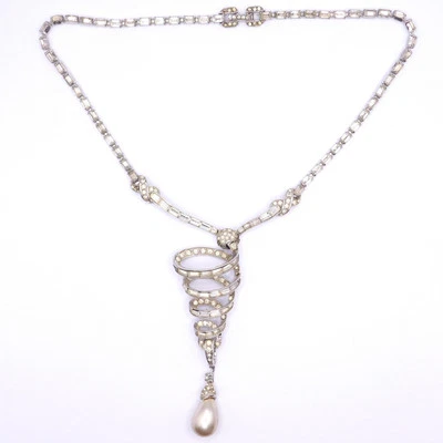 ELEGANT BOUCHER ART DECO CRYSTAL TORNADO PEARL ENHANCER NECKLACE - Image 1 of 4