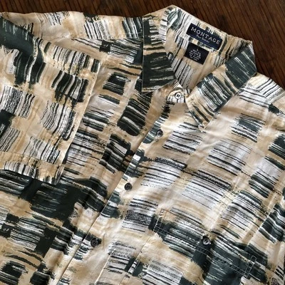Montage Pour Homme Men’s 100% Silk Short Sleeve Button Up Shirt Size L - Image 1 of 4