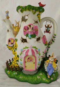 Rare Vintage Home Interiors Easter Rabbit Bunny Teapot Tea Light Candle Holder - Bild 1 von 7