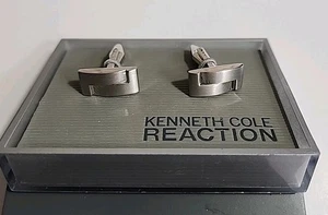 Kenneth Cole Reaction Cuff Links Brushed Silver Tone Rectangular NIB - Picture 1 of 5