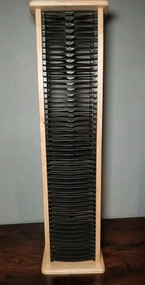 Vintage Solid Wooden CD Storage Tower Rack - Holds 50 Single CDs-75cmx13cmx18cm - Image 1 of 4