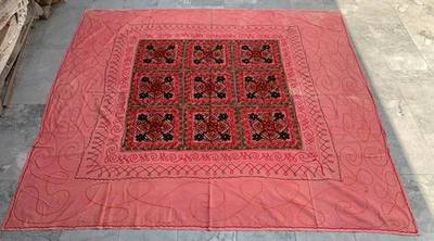 7x7 ft Antique Hand Embroidery Colorful Bedspread Hand Craft Bedding 213x203cm - Image 1 of 4