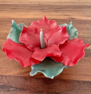 Candelabro de Navidad de cera vintage hecho a mano con vela central RARO - Imagen 1 de 8