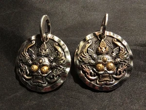 2Pcs Hand Made Tibetan Silver *Ghost Mask* 2Faces Amulet Pendants PP045 - Picture 1 of 5