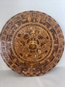 Azteken Maya Kalender Massivholz Intarsien Wandbehang 16,5" Volkskunst Mexiko - Bild 1 von 11